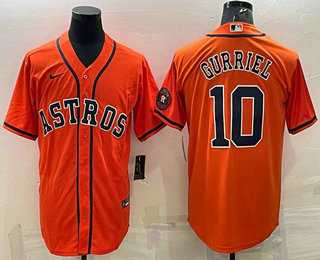 Mens Houston Astros #10 Yuli Gurriel Orange With Patch Stitched MLB Cool Base Nike Jersey